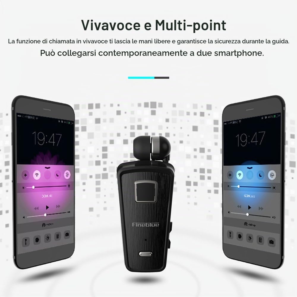 docooler Fineblue F980 Auricolare Retrattile Bluetooth 4.0 Cuffie Cavo Cuffie Stereo Musica Avviso Vibrazione Vivavoce con Microfono Connessione Multi-Punto