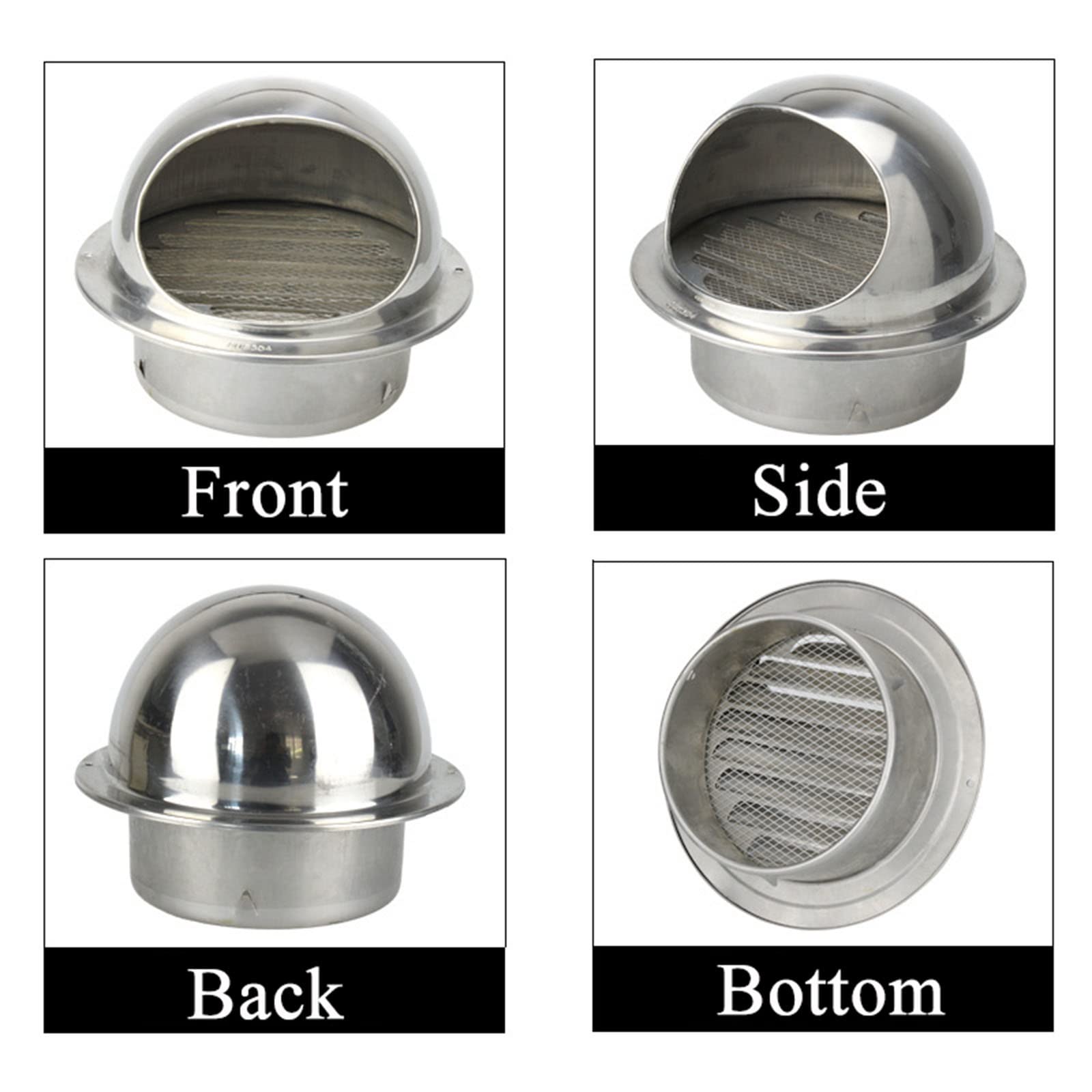 WORDFUN Grille De Hotte Intempéries, 200 250mm Grille D'aération en Acier Inoxydable, Grille D'aération De Salle De Bain, Sortie D’air Murale Ronde, avec Filet Couvercle