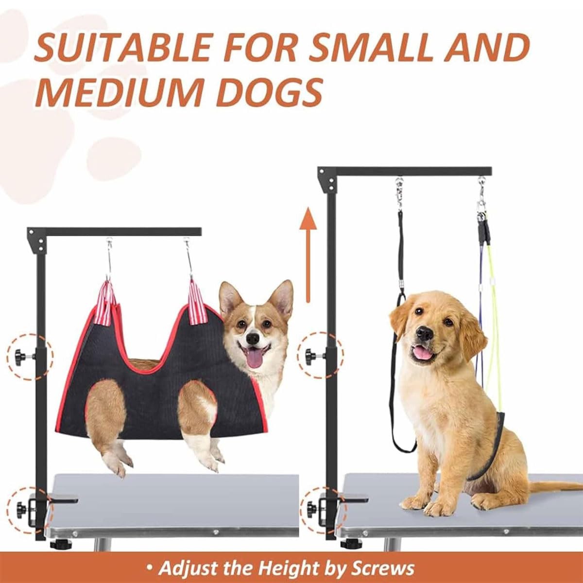 Genérico Brazo De Mesa De Aseo for Perros Ajustable, Brazo De Aseo for Perros con Abrazadera con Dos Soportes for Ancas Sin Sentarse Y Arnés De Hamaca, Suministros De Aseo for Mascotas Plegables