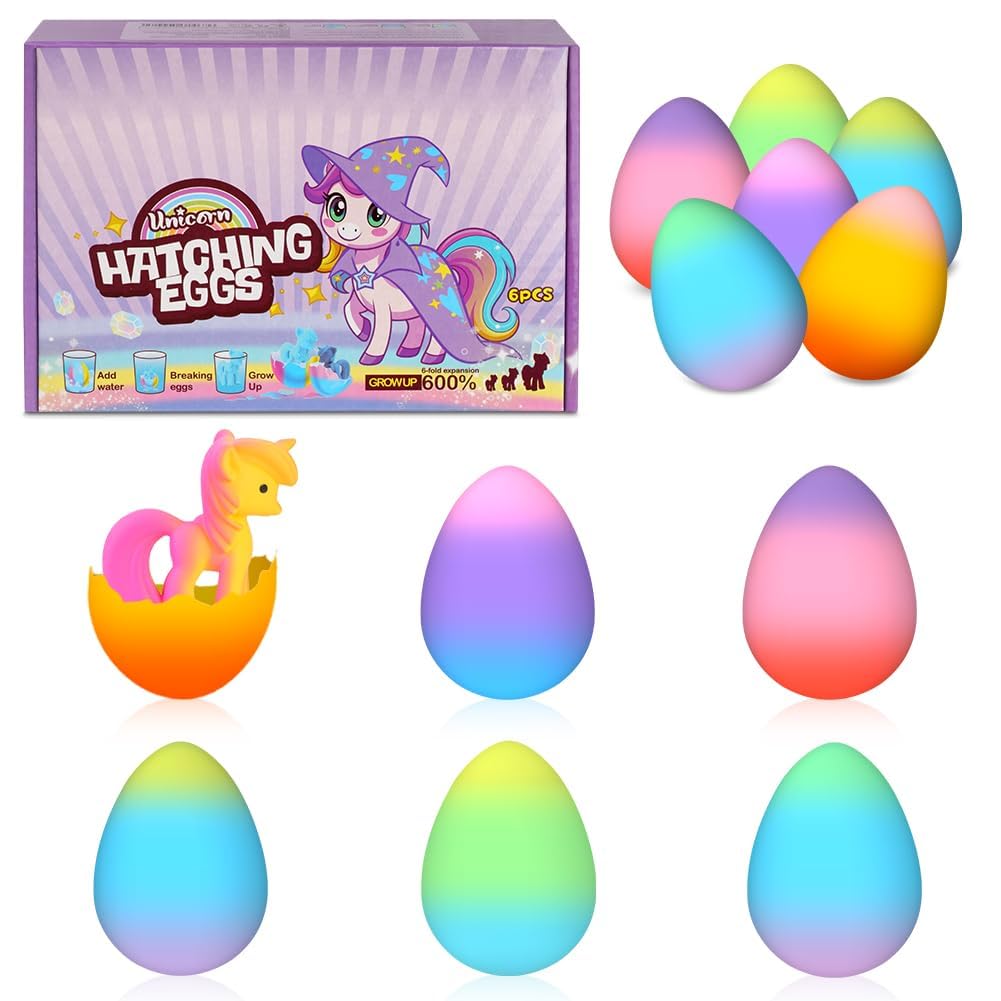 Unicornio Eclosionando Huevos Arcoíris, 6 Huevo de Unicornio Juguete para incubar en Agua, Caja Sorpresa para Eclosión Mágica para Niños Niñas Regalos para Cumpleaños Pascua