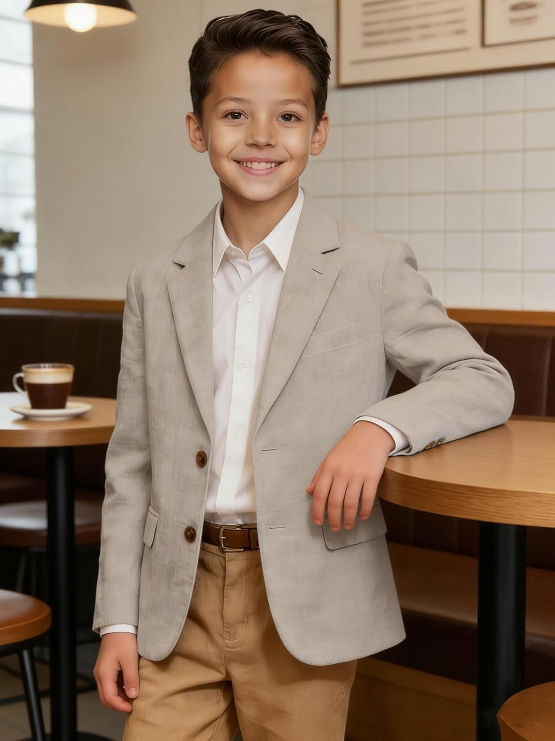 Boys Linen Suit Jacket Casual Blazer for Boys Sport Coat Kids Summer Beach Wedding Party Dress Jacket