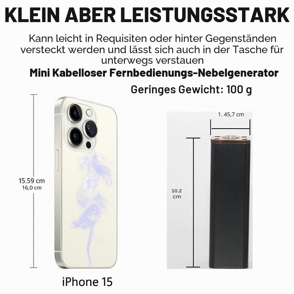 Tragbare Nebelmaschine, batteriebetriebene Nebelmaschine mit kabelloser Fernbedienung für DJ Party Disco Wedding Halloween, Geschenk (Schwarz dünn)
