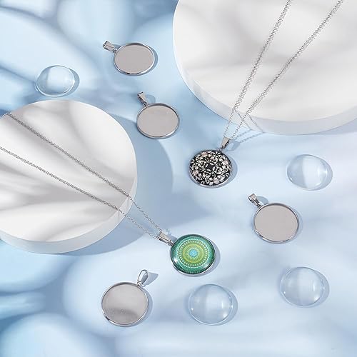 Miniatura 2 de UNICRAFTALE 30 juegos de colgantes de cabujón de acero inoxidable 304 con cabujón redondo de collar de cabujón con balas de pellizco, bandejas