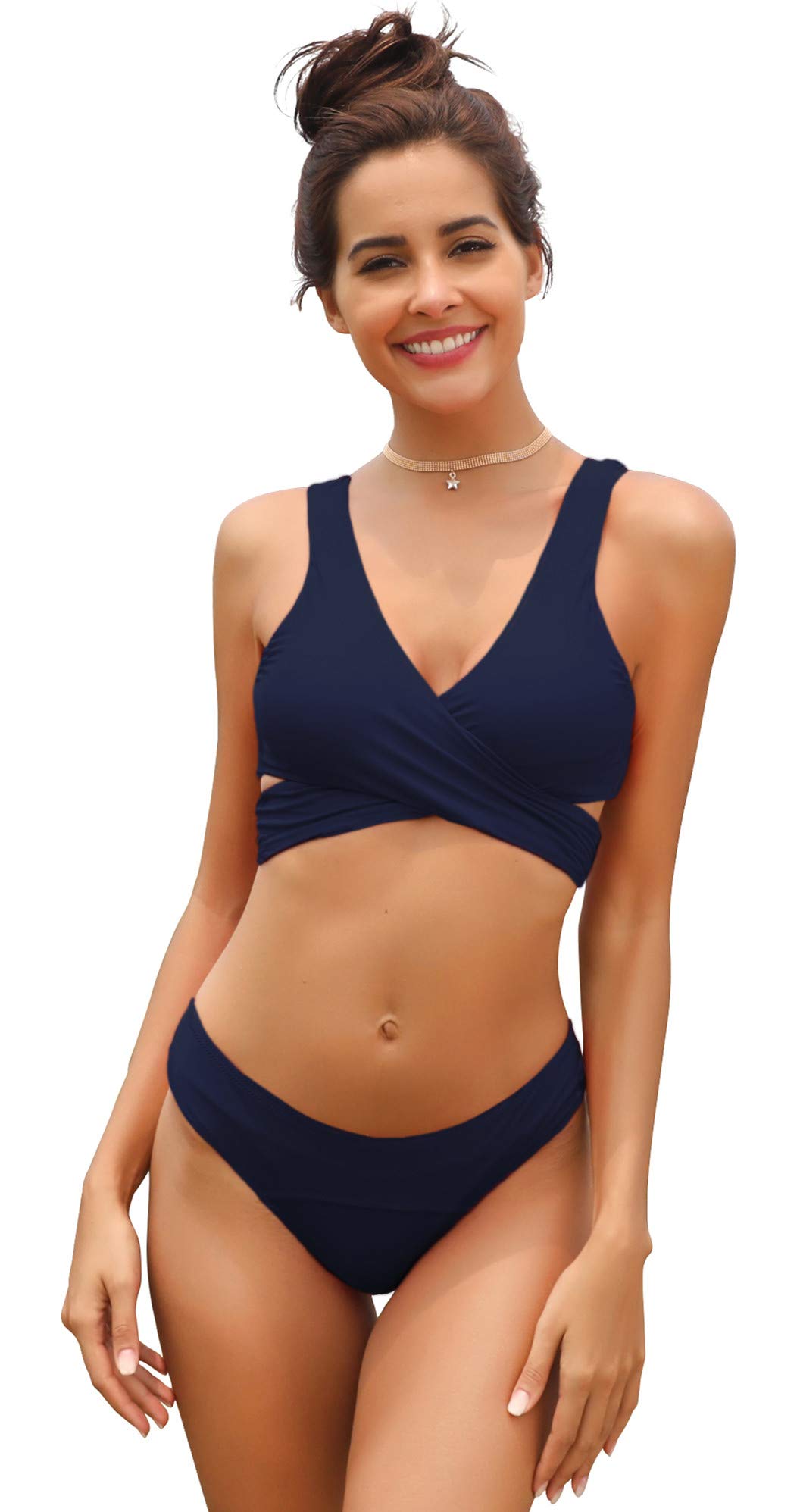 SHEKINIWomen's Criss Cross Bikini Push-up Bandage Swimsuits Cheeky Bikini Bottom