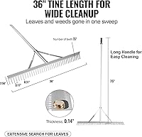 Vista 3 de VEVOR Rastrillo para Paisaje, Rastrillo de Maleza Acuática de Aluminio con Cabeza de 36" y Mango Largo de 75" para Aflojar el Suelo, Cuidado