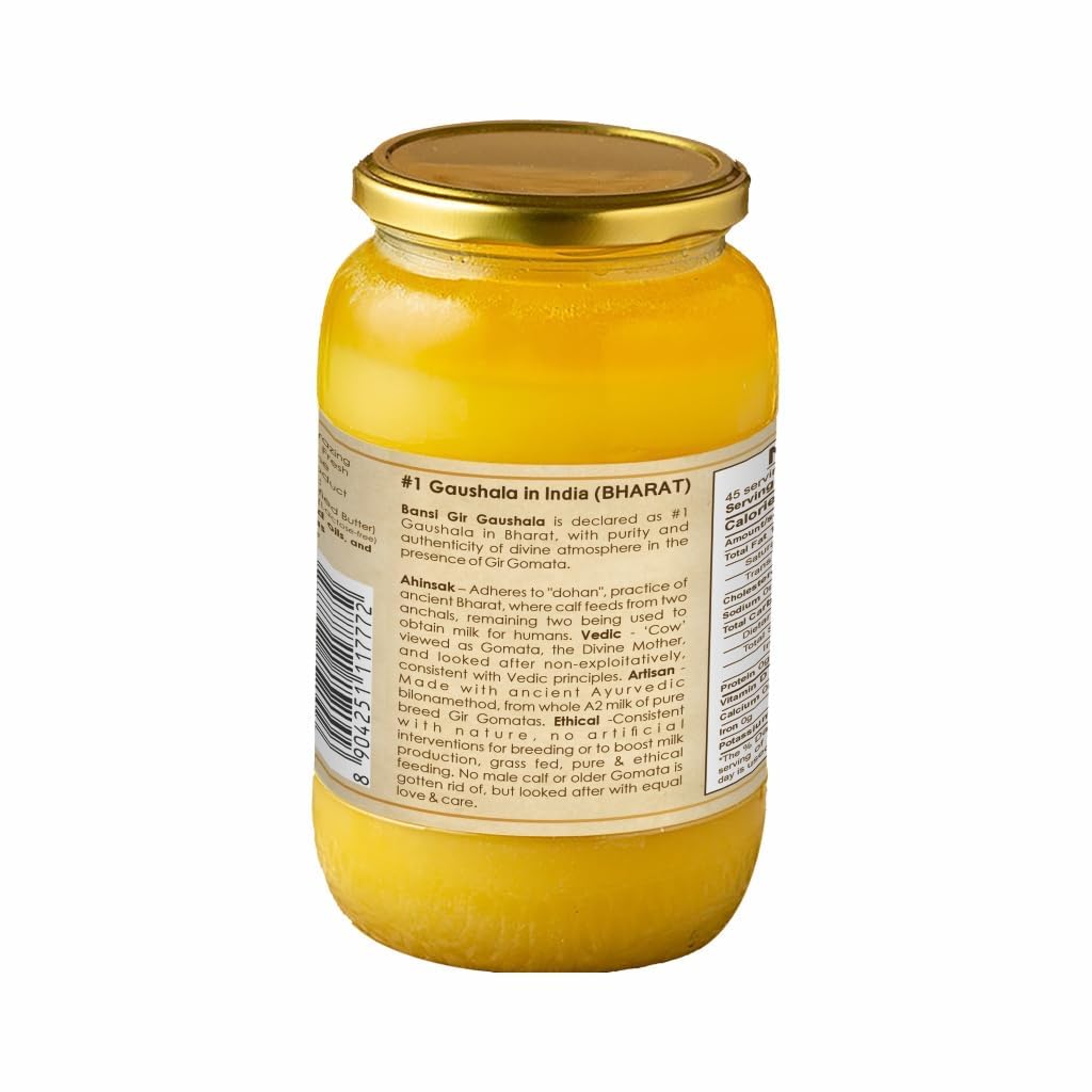 GIR GAUVEDA Weidegefüttertes A2 Gir-Kuh-Ghee 16.9 Oz(500 ml) | Geklärte Butter | Ohne Gentechnik | Laktosefrei | Keto-geeignet | Traditionelle Bilona-Methode | Ahinsak Gau Ghee