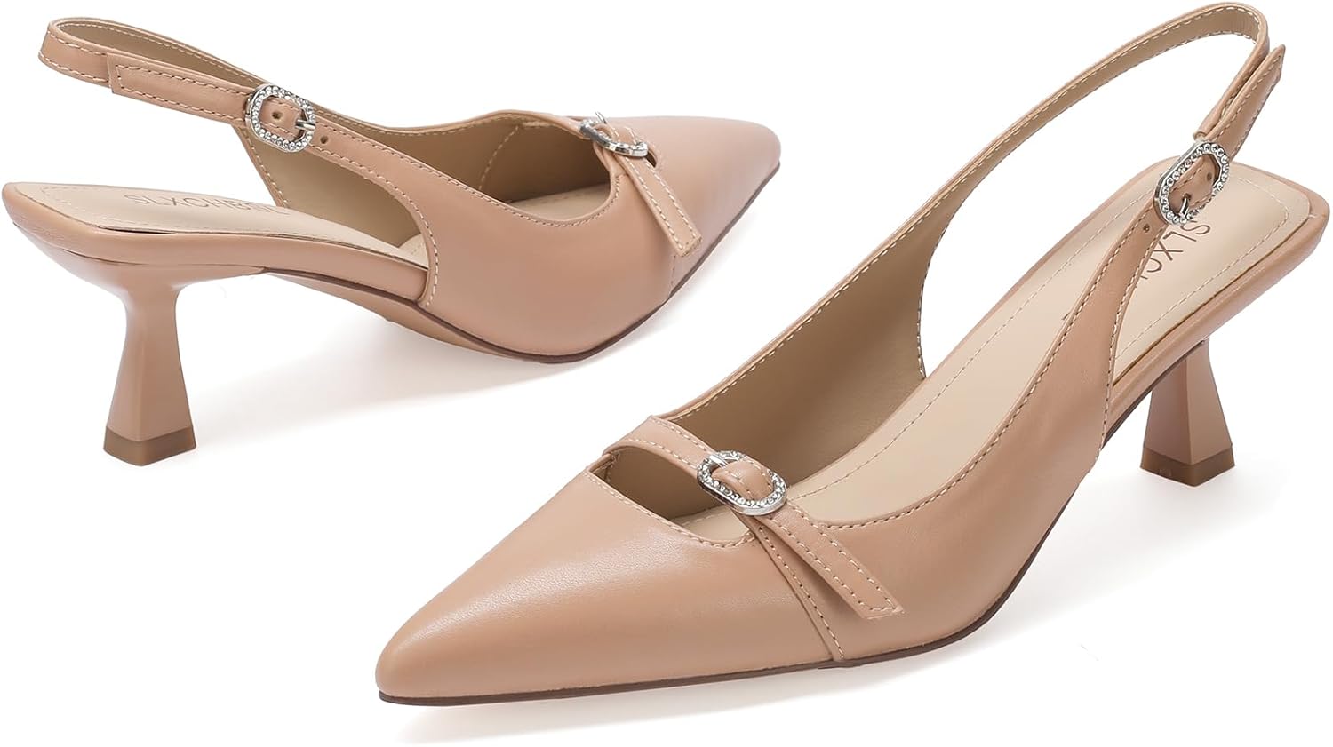Women's Kitten Heels Slingback Closed Pointed Toe Pumps Low Heel Dress Comfortable Ankle Strap Shoes Elegant Work Wedding Party Date Night Shoes