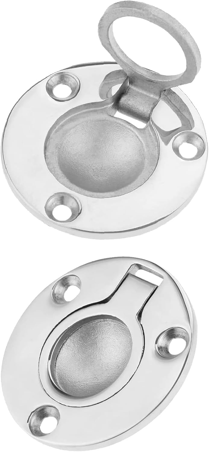 Mtsooning 2 PCS Boat Ring Hatch,1.97" Round Flush Pull Latch, Stainless Steel Deck Recessed Pull Handle, Marine Mount Lifting Ring Locker Hardware for Boat Locker Window Drawer Cupboard