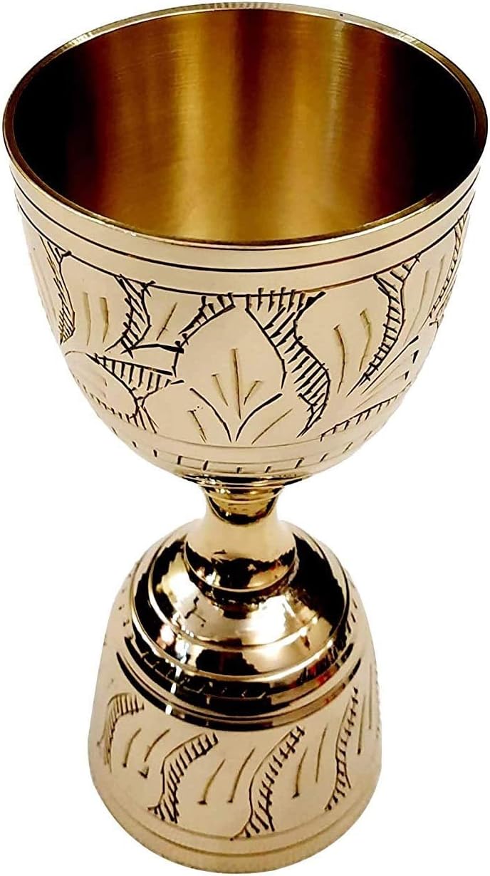 Made of Brass,in Gold Finish Peg Measure Cup, SHOT GLASS, 30 ml / 60 ml (1 oz / 2oz), with Alluring Engraving