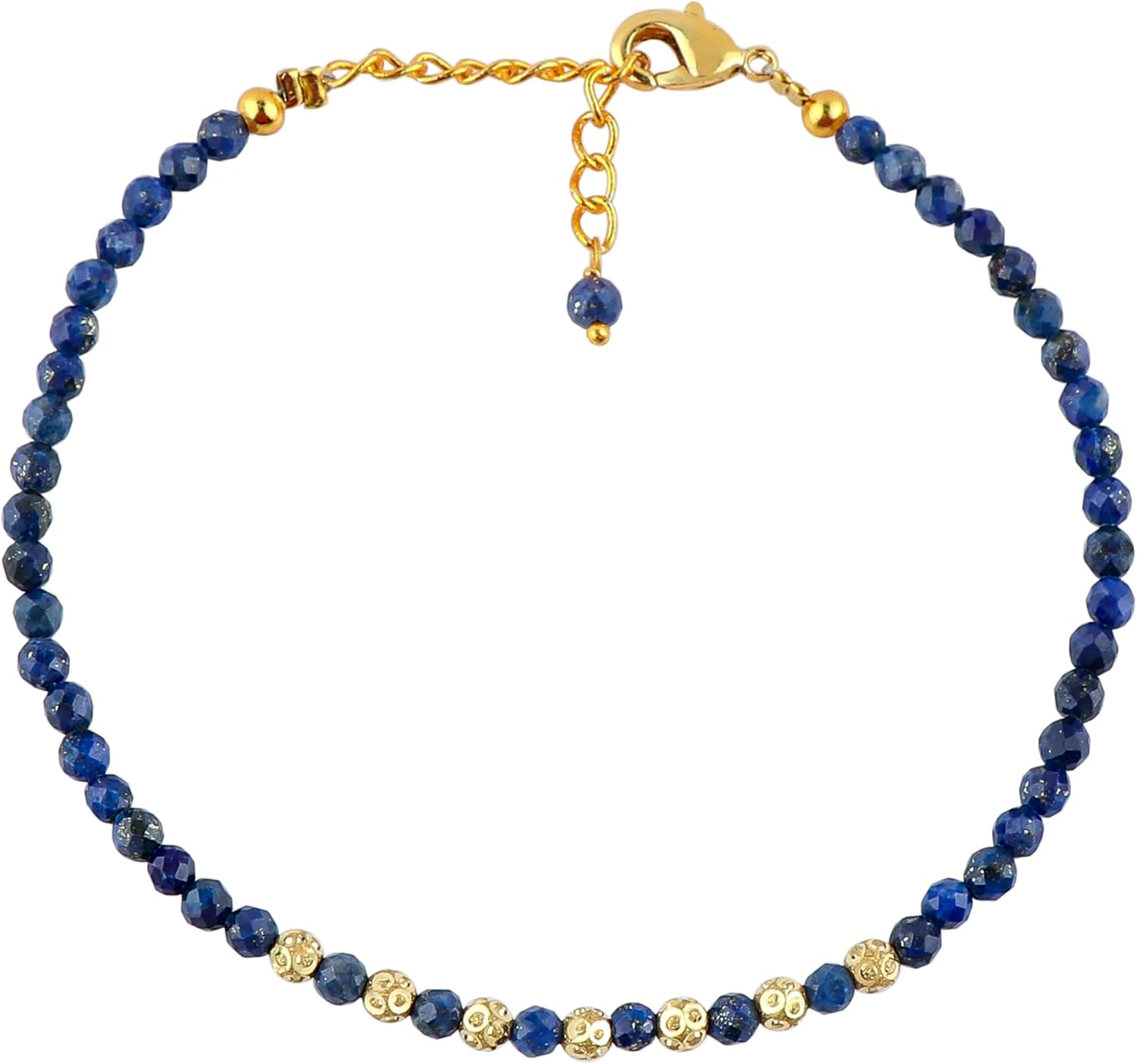 TGH 3mm Natural Gemstone Bracelet for Women - Micro Faceted Gold Plated Adjustable 7+1 Inch - Healing Crystal Birthstone Jewelry