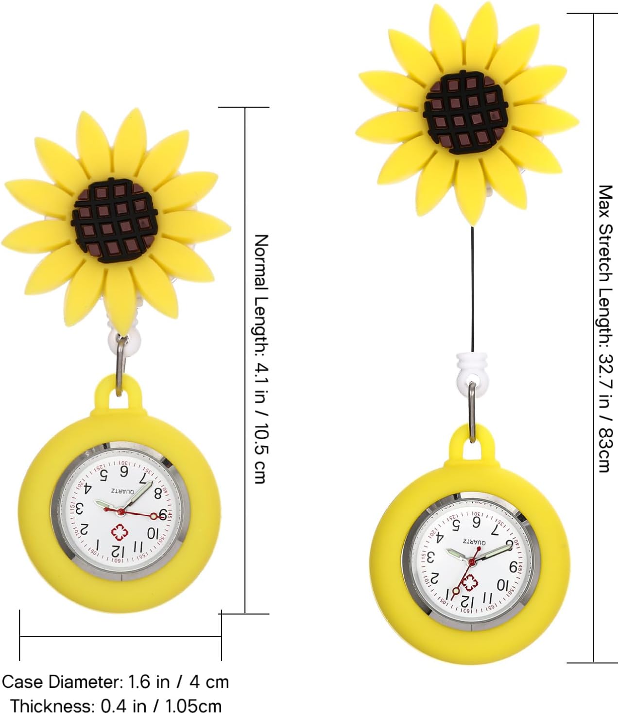 1pc Sunflower Design Nurse Watch Retractable Badge Clip Hanging Pocket Watch for Nursing Students
