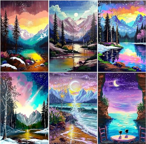 EWJRNSF 6 PCS Landscape 5D Diamond Painting Kits for Adults Home Wall Decor