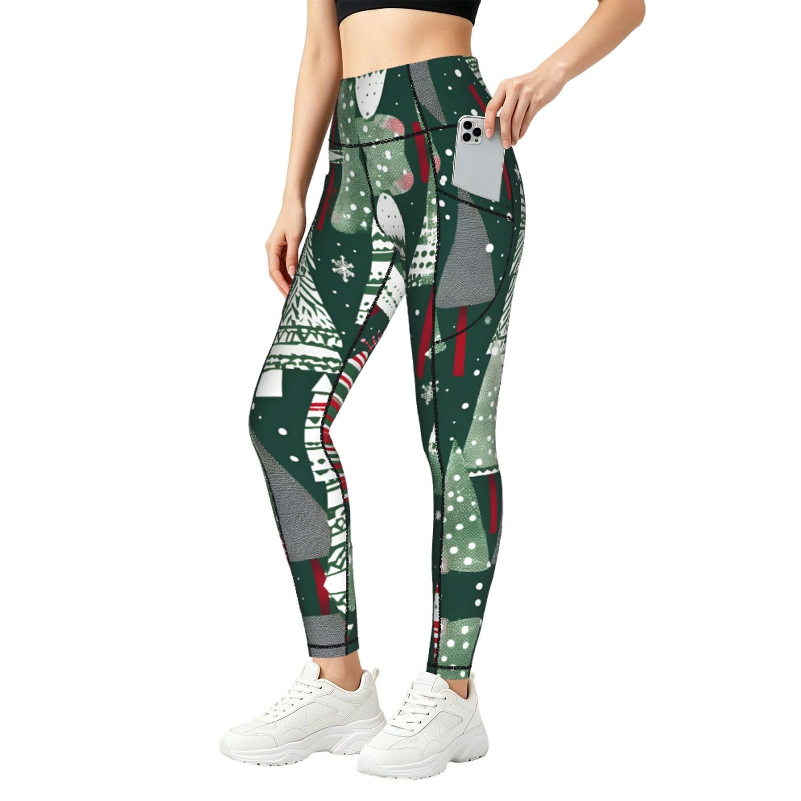 Leggings de Navidad estampados para mujer conjuntos de compresión con bolsillos 8