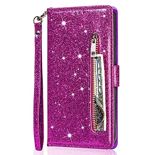 Cover per Samsung Galaxy S24 Ultra Flip Caso Bling Glitter Pelle PU Libro Portafoglio con Tasca Zip Slot per Carte Supporto Chiusura Magnetica Protezione Wallet Case per Samsung S24 Ultra,Viola