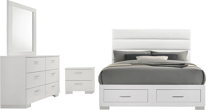 Coaster Home Furnishings Felicity 4-Piece Eastern King Platform Bedroom Set White 203510KE-S4