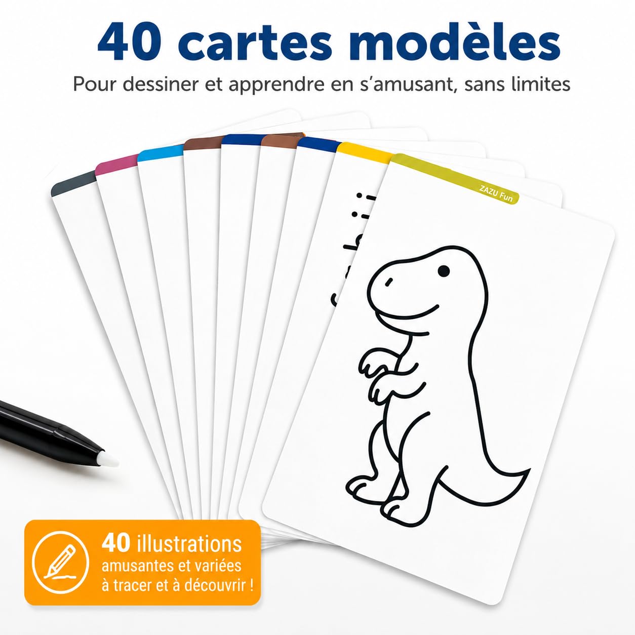 Zazu Fun Tablette à Dessin LCD pour Enfants - 8,5 Pouces Tablette de Dessin avec 40 Cartes de Modèle & Stylo, Fonction d'Effacement & Bouton de Verrouillage - Jouet Éducatif Créatif pour Maison