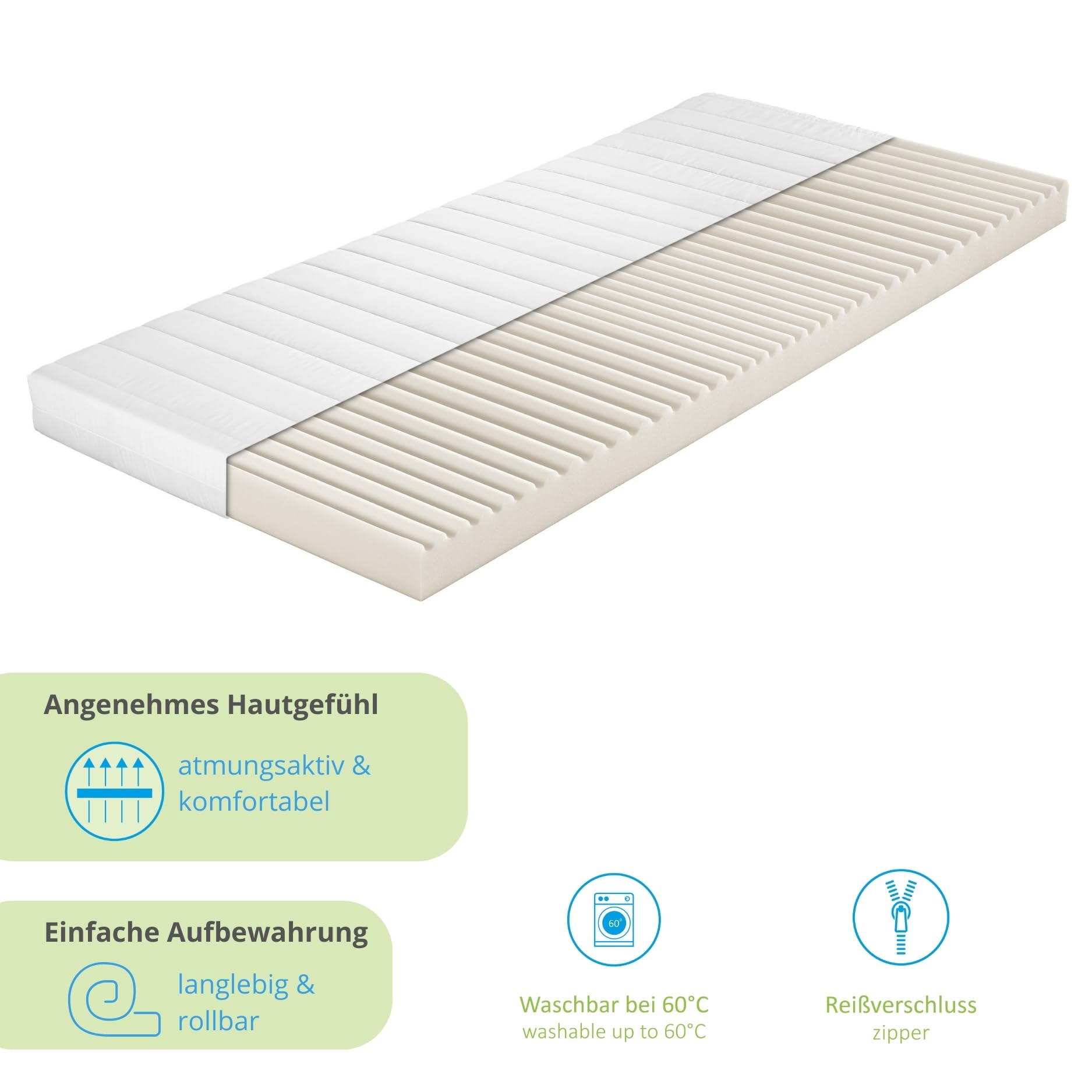 Bodyprotect Matratzentopper 120x200cm, 10cm hoch, Kaltschaum Matratzen/Mattress Topper, H2 & H3, Matratzenauflage 120x200 cm, Made in EU, Waschbar, Oeko-Tex