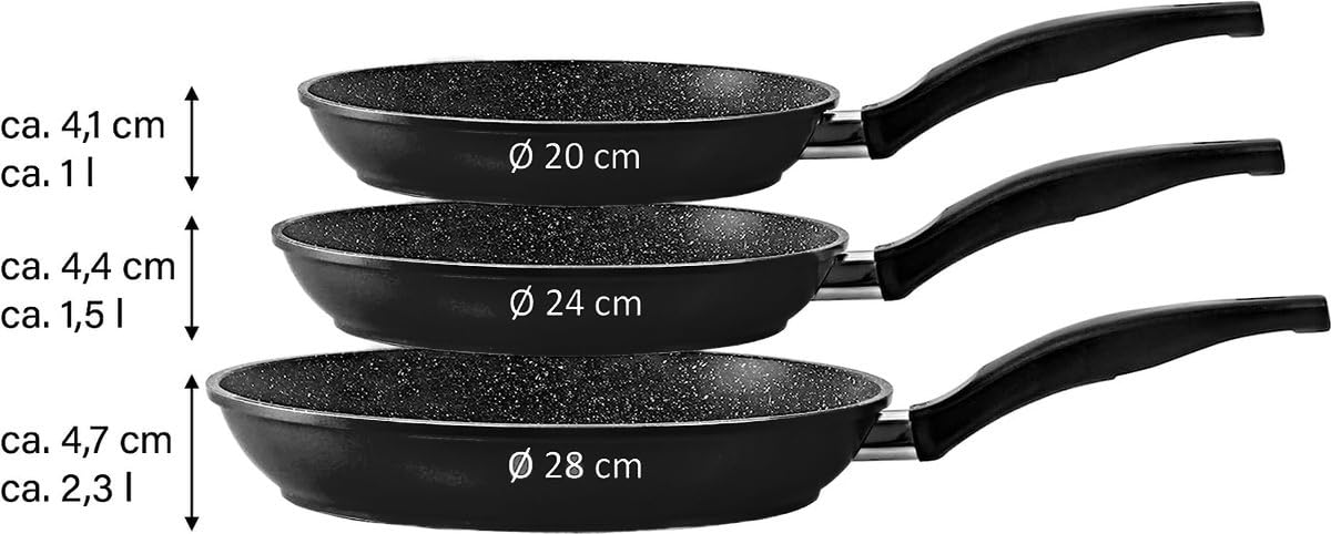 Set di 3 padelle Royalty Line rivestite in pietra - Black