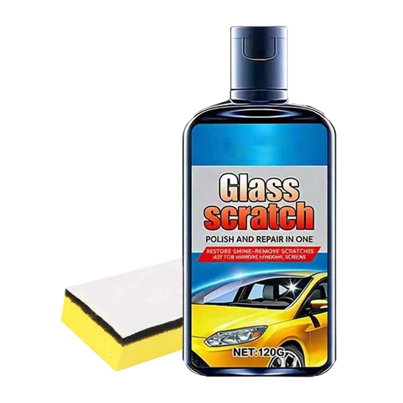 Muiltvoe Window Scratch Remover, 120ml Repair Liquid Agent Spot Remover for Glass, Automotive RV Truck Window Windshield Clarity Detailing Care Sponge