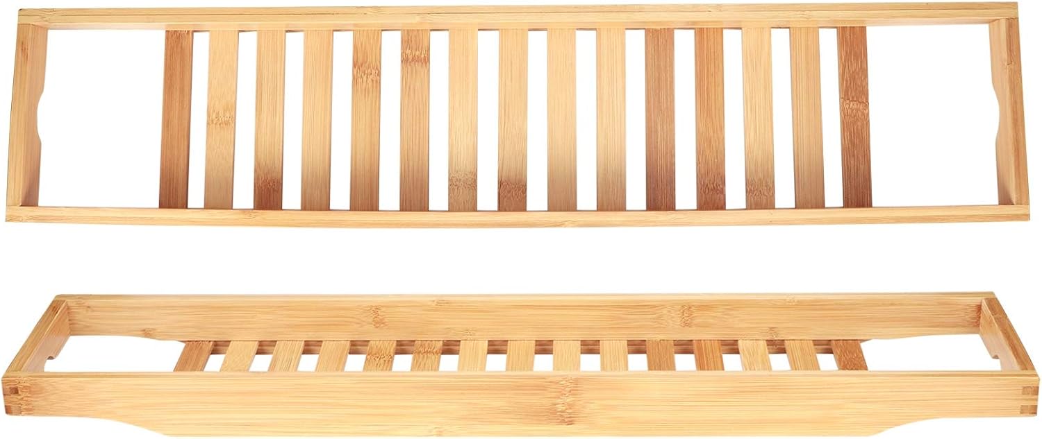 Bathtub Tray for Tub, Wooden Bath Shelf Bathroom Bathtub Organizer Multifunctional Wine Book Storage Shelf Bathroom Accessories for House Warming, Bridal Shower