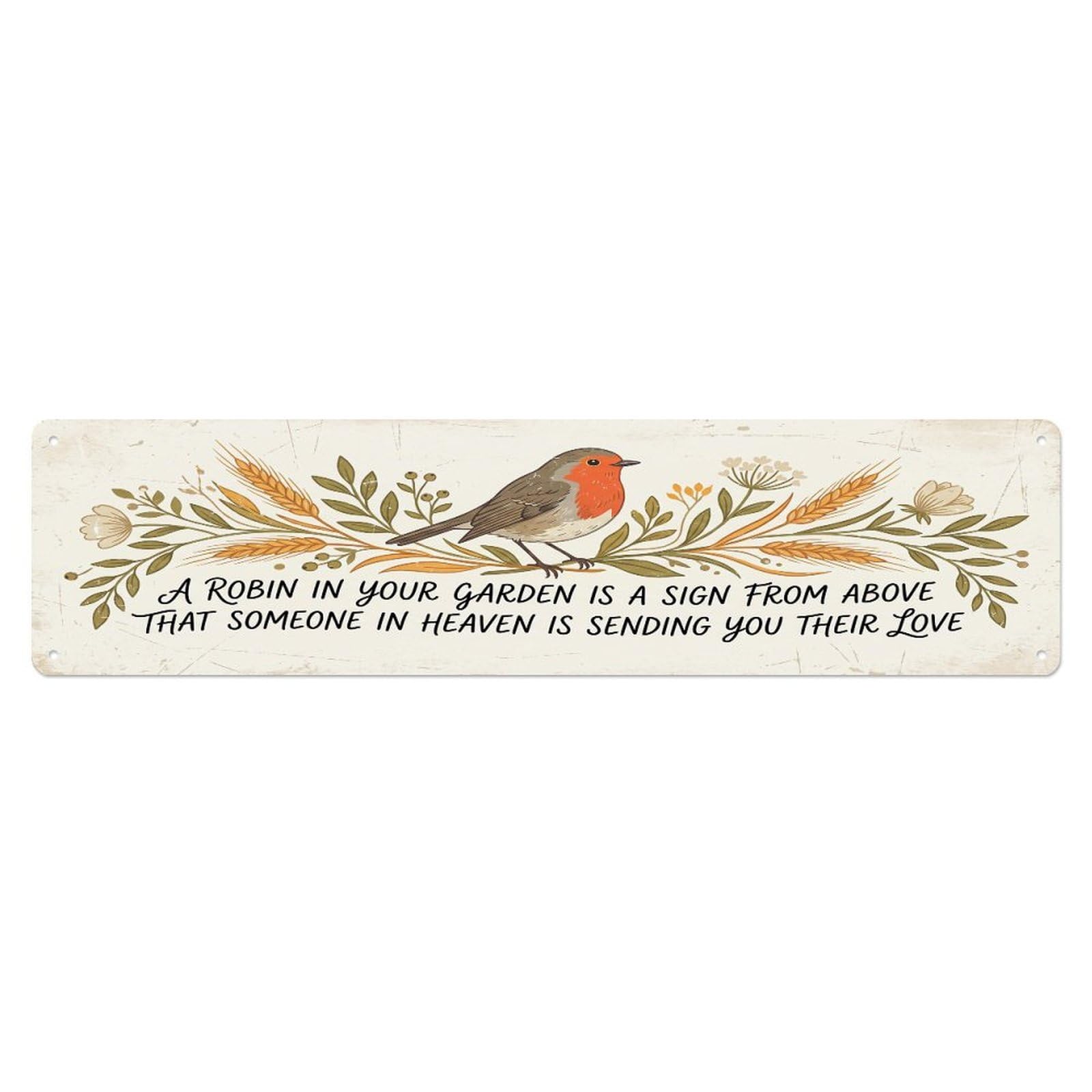 European Robin Heaven Love Wheat Metal Tin Sign
