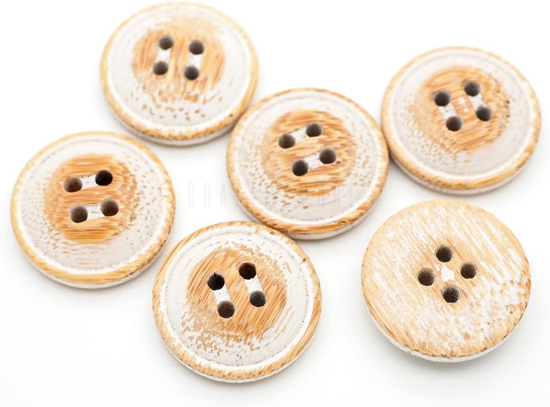 CRAFTMEMORE Wood Buttons 4 Holes White Painted Wooden Button for Sewing DIY Crafts B46 (13mm, 144pcs)