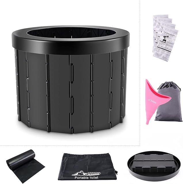 WADEO Upgraded Camping Toilet, Portable Toilet for Adults with Large Bearing Capacity, All-in-One Folding Toilet Set with Female Urination Device & Urine Bags, Ideal for Camping, Fishing, Travel, Trip