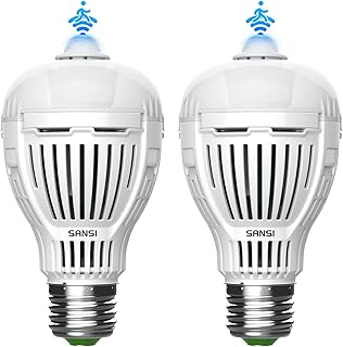 SANSI Motion Sensor LED Light Bulb A19, 100 Watt Equivalent Energy Efficient 13W 5000K Daylight 1300LM Light Bulbs, E26 Standard Base Lights for Porch Patio Stairs Front Door, 2-P…