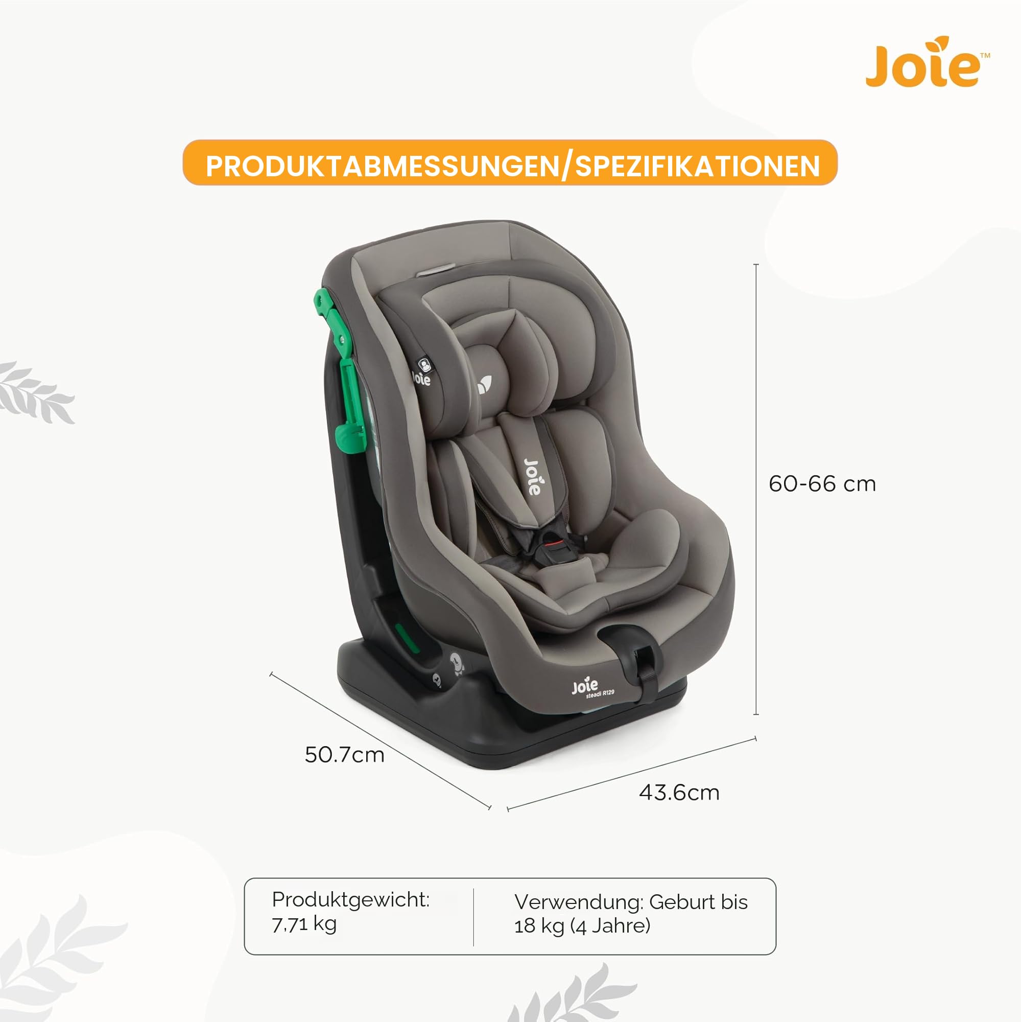 Joie Steadi R129 Autositz i-Size rückwärts vorwärtsgerichtet 4 Ruhepositionen Seitenaufprallschutz 0-18 kg 40-105 cm