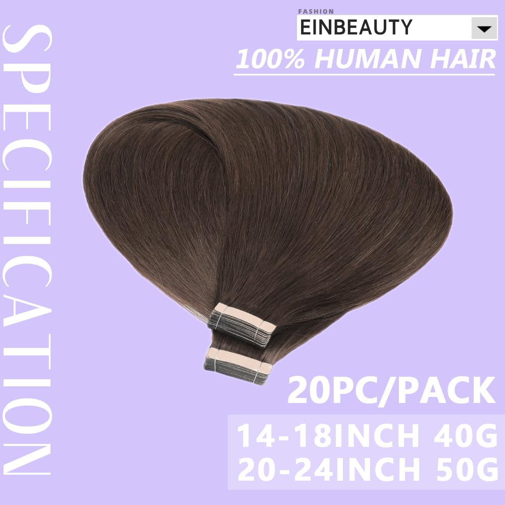 Extension Capelli Veri Biadesivo 20pcs Extension Biadesive 50cm 50g Marrone scuro Extension Biadesive Capelli Veri Invisibile Extension Capelli Veri(20inch,2#)