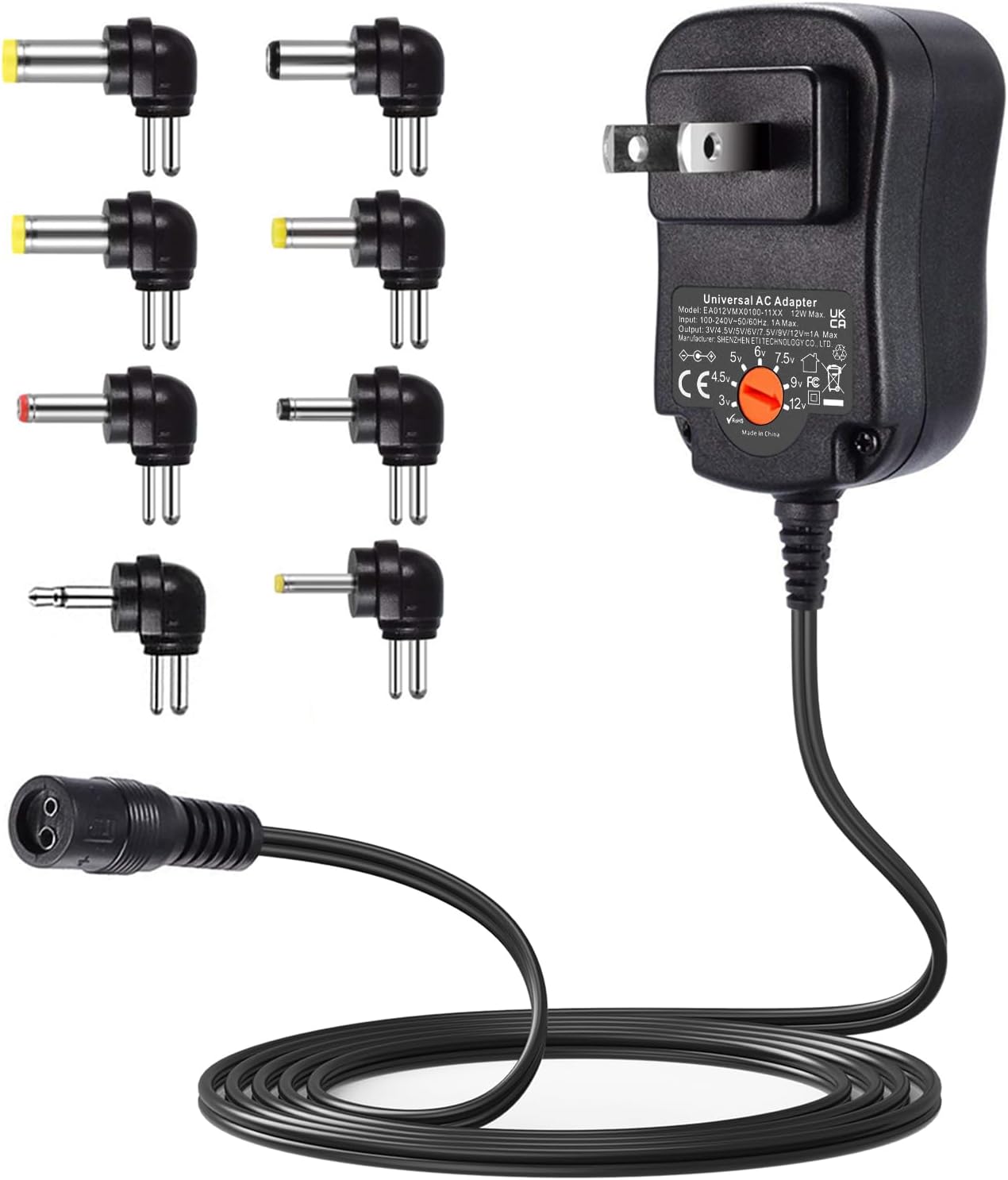 POWSEED 12W Universal AC Adapter Power Supply DC 3V 4.5V 5V 6V 7.5V 9V 12V for Household Electronics
