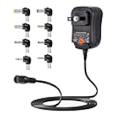 Powseed 12W Universal AC Adapter DC 3V 4.5V 5V 6V 7.5V 9V 12V Power Cord for Household Electronics CCTV IP Camers Routers Speaker Webcam Multi Voltage 1000mA Wall Cord Charger
