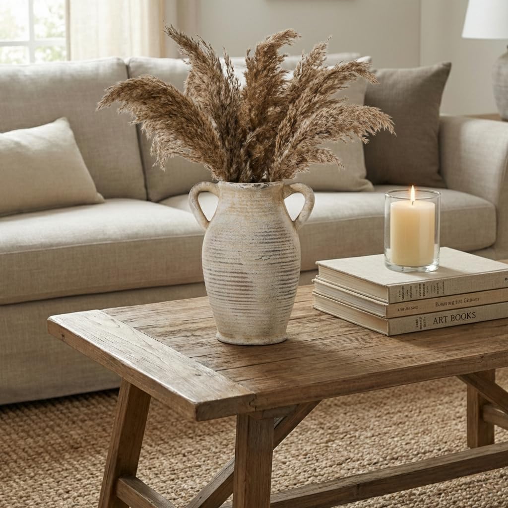 Emotionally Grounded Vase, Vaseking Large Ceramic Rustic Vase with 2 Handles, 9.8 inch Minimalist Decorative Farmhouse Tall Vases for Home Decor, Living Room, Enterway, Table Decoration, Gray - Image 9