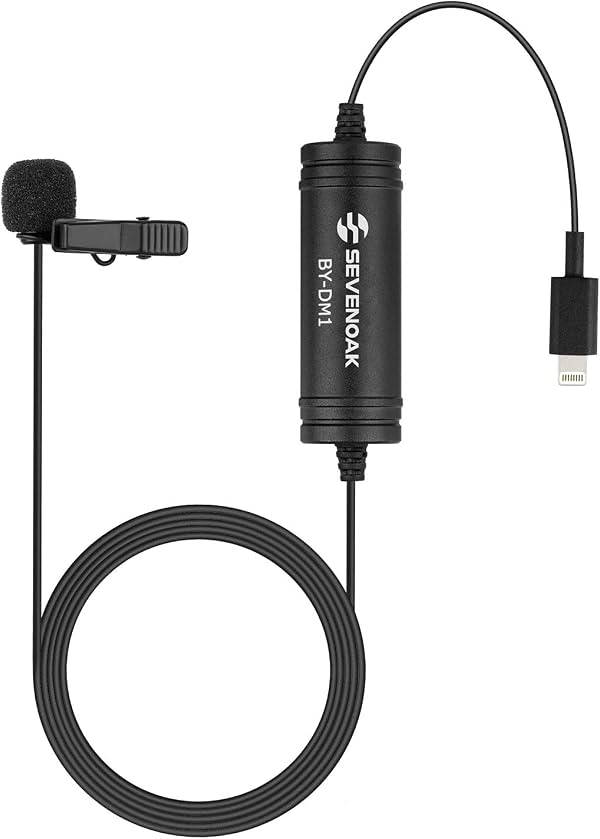 Micrófono de solapa Sevenoak by-DM1 con conector Lightning MFI para iPhone, clip para iOS con cable de 20 pies - Micrófono para iPhone para YouTube, video, vlog, podcast, microfilme con Lightning