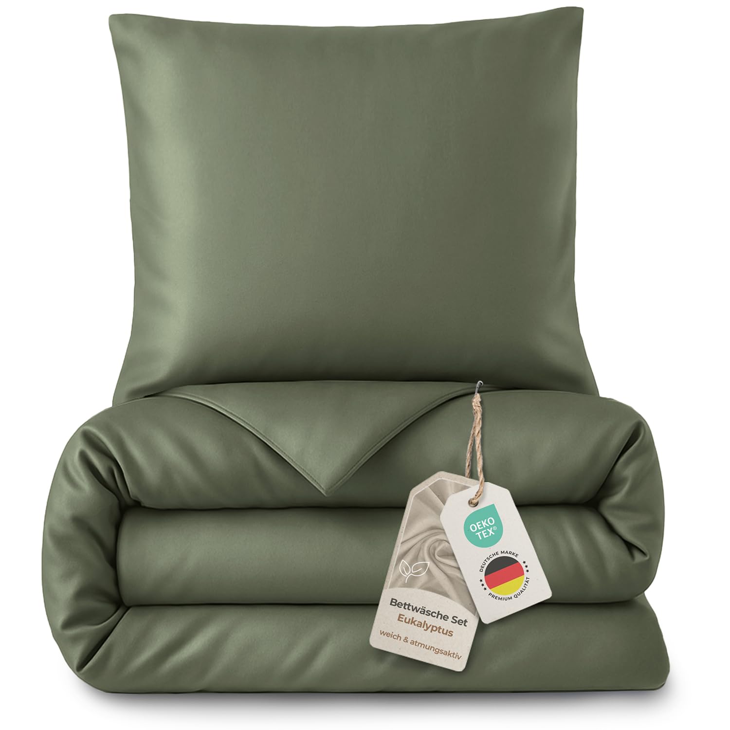 LAYNENBURG Pościel premium Lyocell 135 x 200 + poszewki na poduszki 80 x 80 cm – 100% lyocell Tencel z m.in. eukaliptusa – Öko-Tex 100 – chłodząca pościel letnia z zamkiem błyskawicznym (ciemnozielona