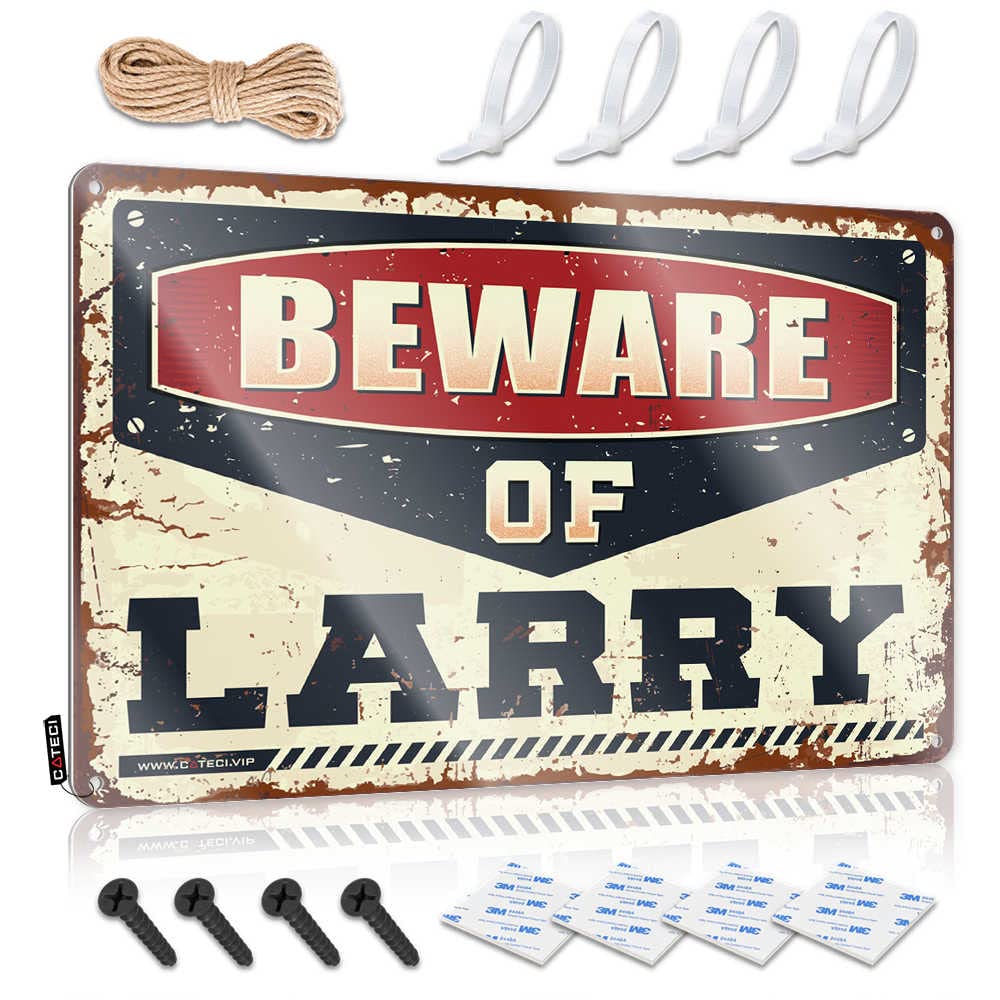 HELIOFORGE Tin Signs For Bar Beware Of Larry Sign Man Cave Rules Man Cave Sign Decor(30X40CM)