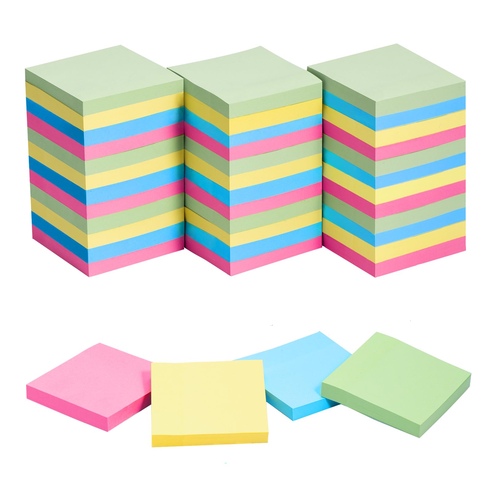 Haftnotizen, 7,6 x 7,6 cm, Großpackung, 3600 Blatt, farbige selbstklebende Blöcke, 100 Blatt/Block, 4 helle Farben (gelb, grün, rosa, blau), für Bürobedarf, Schule, Zuhause