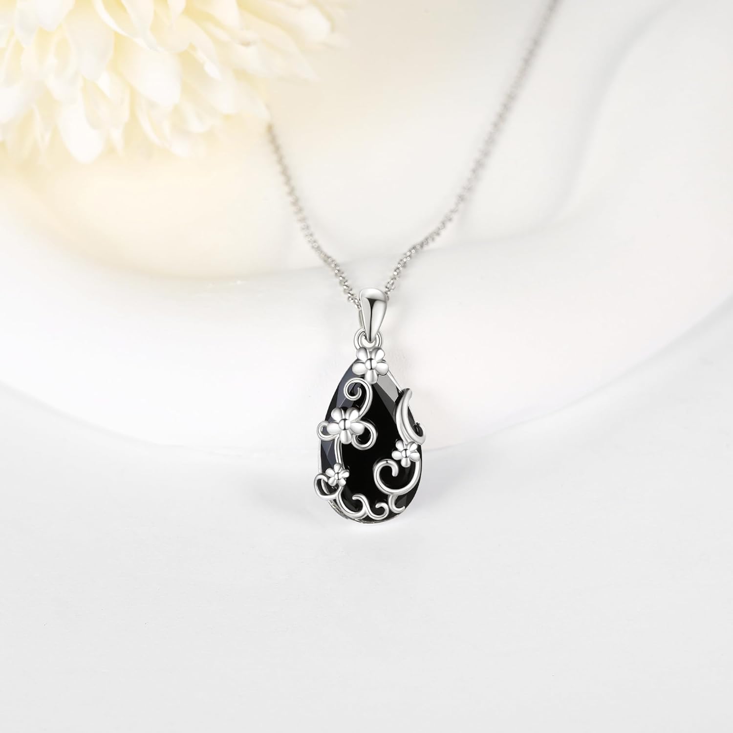ONEFINITY Black Onyx Necklace Sterling Silver Filigree Black Onyx Pendant Jewelry Natural Onyx Jewelry for Women - Image 3