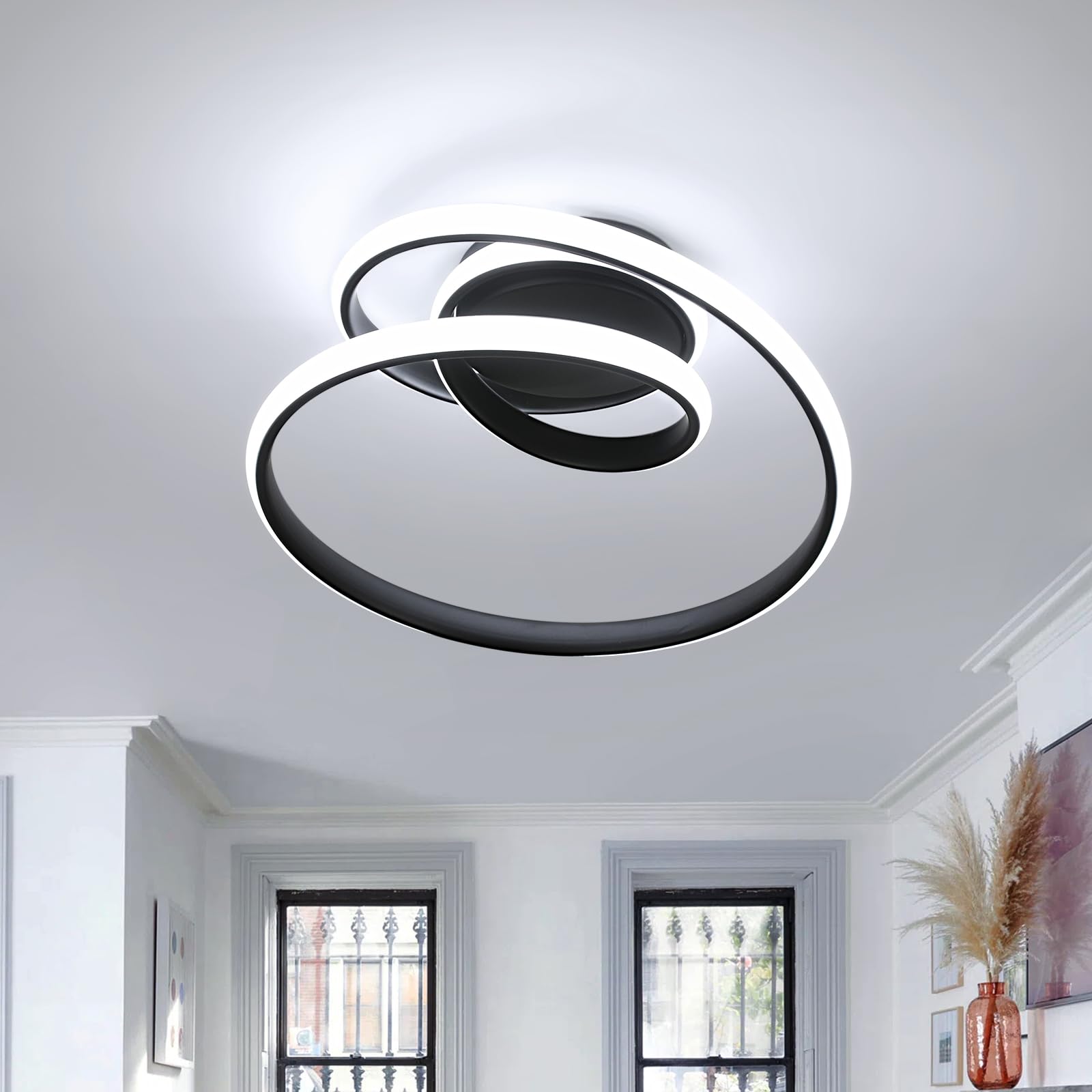 Comely LED Deckenleuchte, 36W LED Deckenlampe Modern, 6500K Kaltweiß Kreative Spirale Form Deckenlampe Schwarz für Wohnzimmer Schlafzimmer Flur Küche Balkon