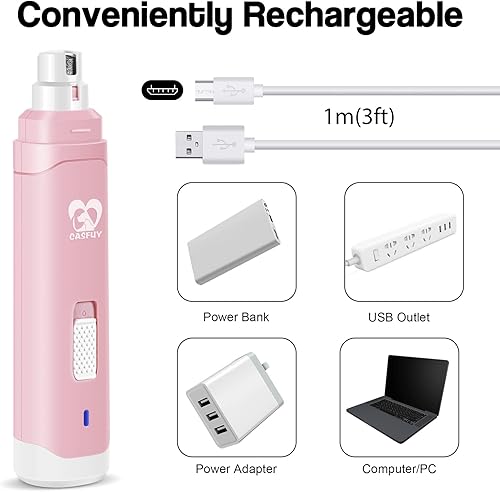 Miniatura 6 de Casfuy Molinillo de uñas para perros mejorado, recortador de uñas profesional eléctrico recargable de 2 velocidades para mascotas, sin dolor,