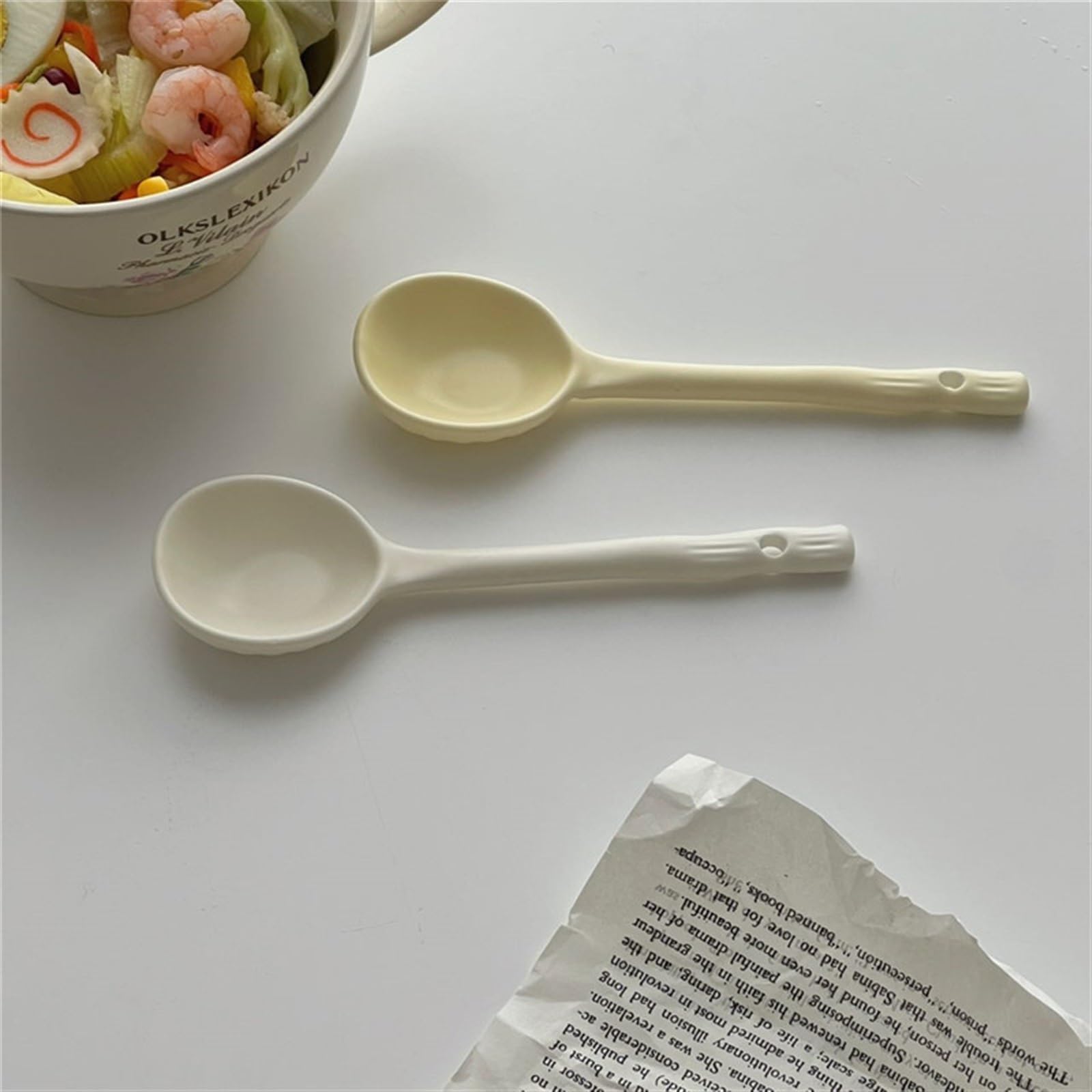 Set di 4 cucchiai da zuppa in Ceramica Diversi Colori, tavola, Cena, asiatici con Manico Sottile, Cucchiaio for Gelato