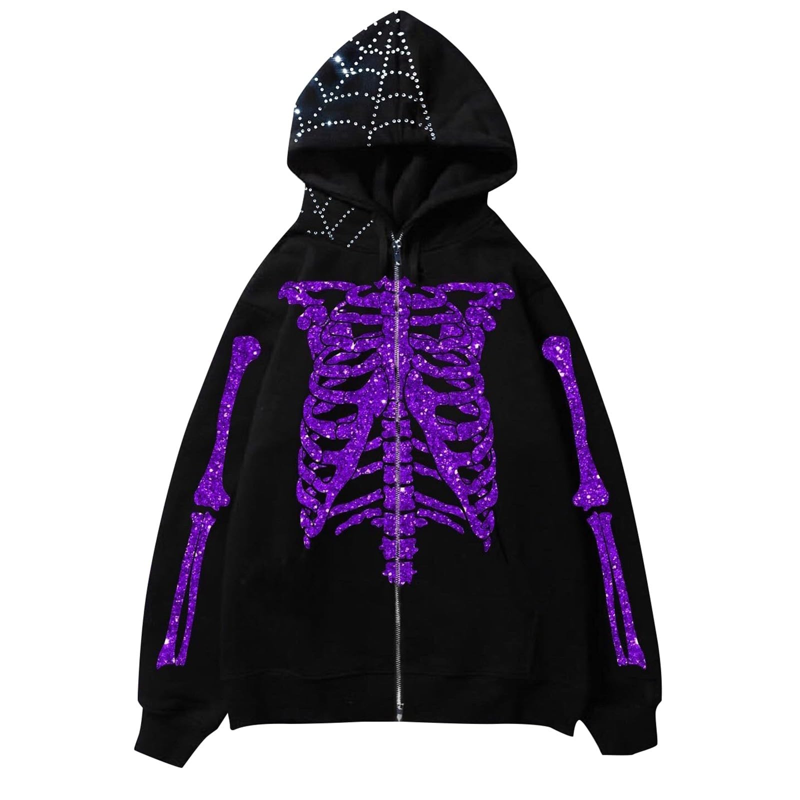 Generisch Felpa con cappuccio da uomo punk con motivo scheletro, felpa a maniche lunghe dal design scuro, giacca casual per il tempo libero da uomo, misto cotone morbido, taglie forti