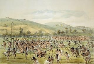 Native Americans playing a ball game similar to lacrosse near Fort Gibson Oklahoma. After a work by American artist George Catlin 1796 - 1872 who specialized in paintings of Native Americans. Poster Print by Ken Welsh (16 x 11)