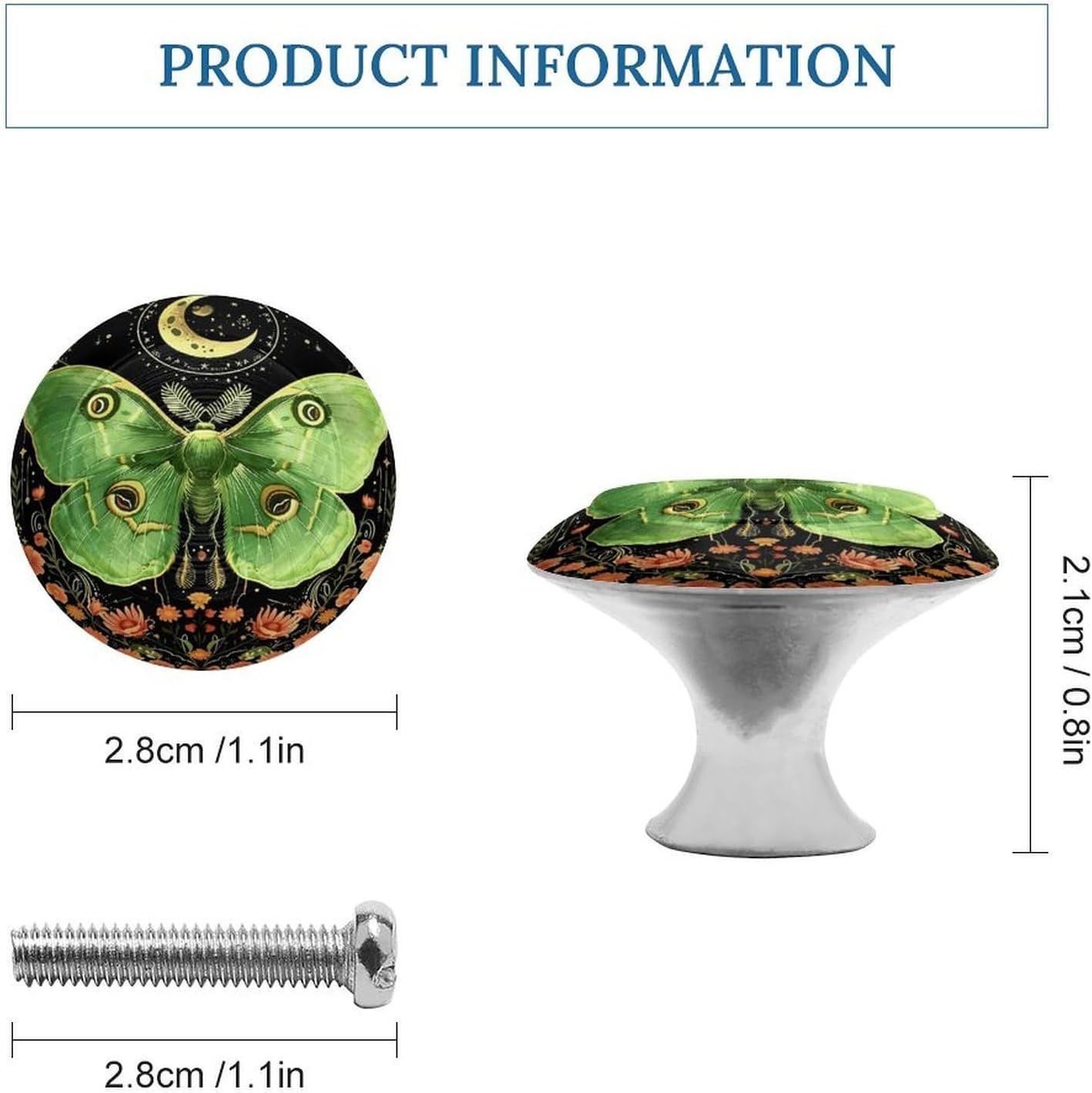 2 Pack Cabinet Knobs,Decorative Drawer Pulls, Green Luna Moth Floral image 2