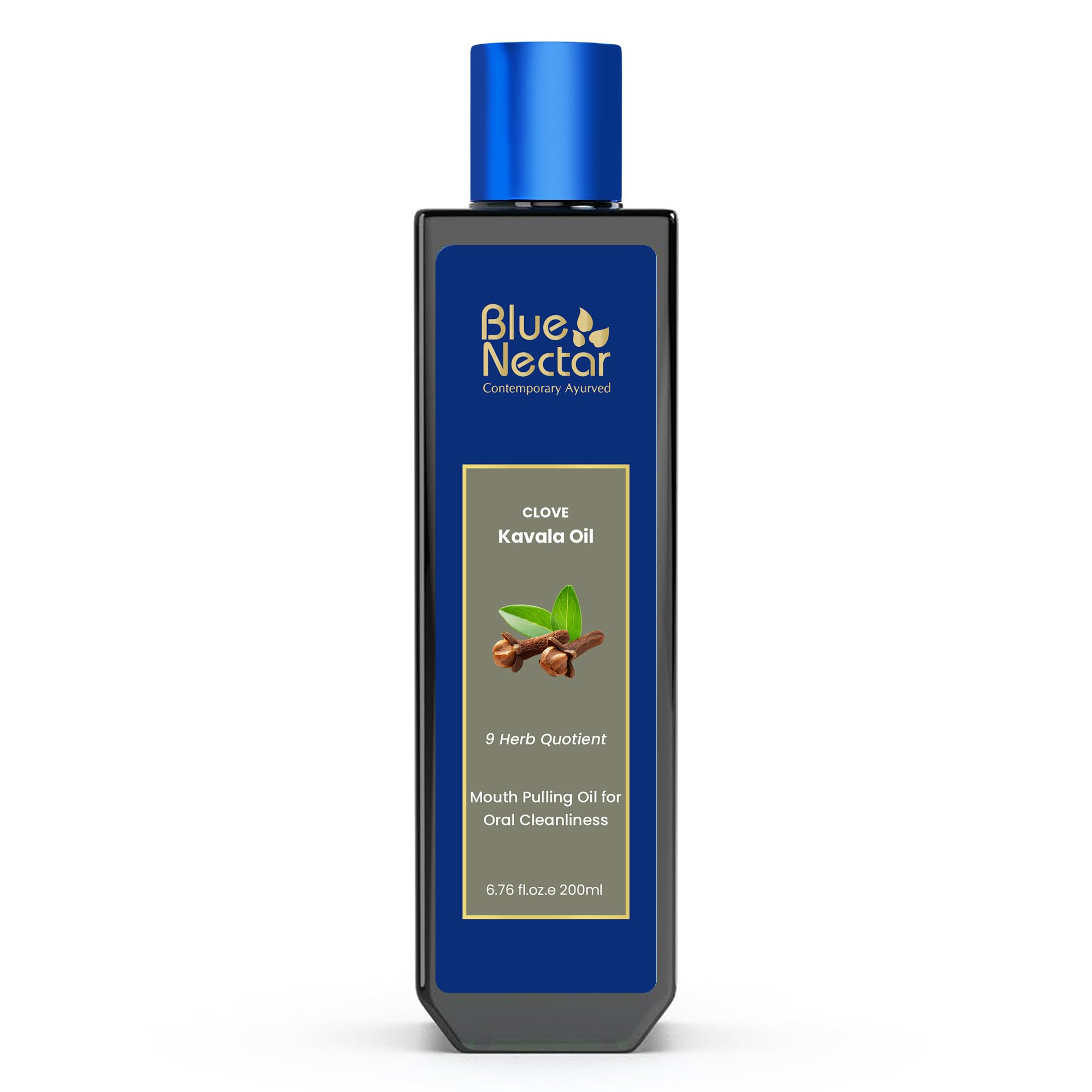 Blue Nectar Collutorio ayurvedico per la cura orale, olio di cocco naturale per la cura orale e alito fresco, collutorio senza alcol (9 erbe, 200 ml)