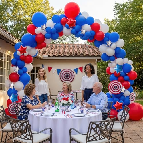 Image of 4th of July Balloons Set 164Pcs Red White Blue Balloons for Independence Day Veterans Memorial Day Patriotic Flag Theme Party Decorations