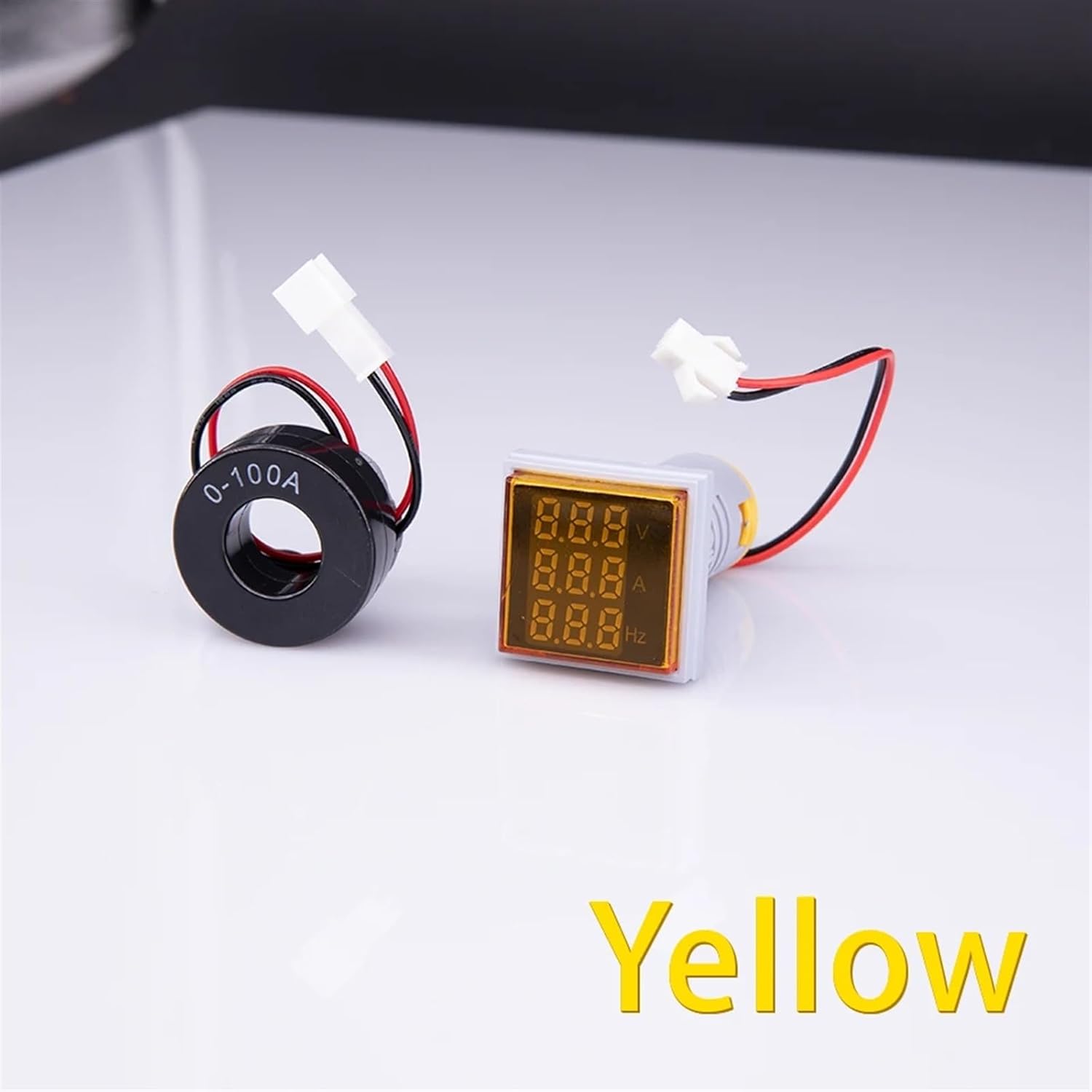 22mm Digital Voltmeter Ammeter 60-500V 0-100A 20-75Hz Current Frequency Meter Indicator Digital Voltage Amp Led(Yellow)