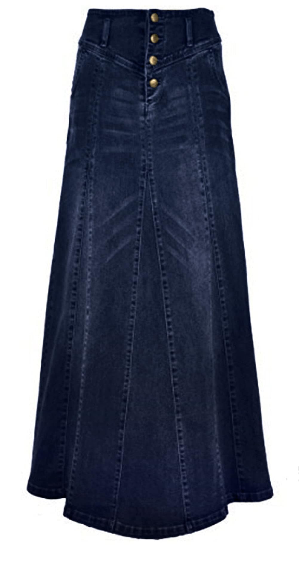 Women's Retro Exposure Button-Fly Packaged Hip A-Line Maxi Long Denim Skirt