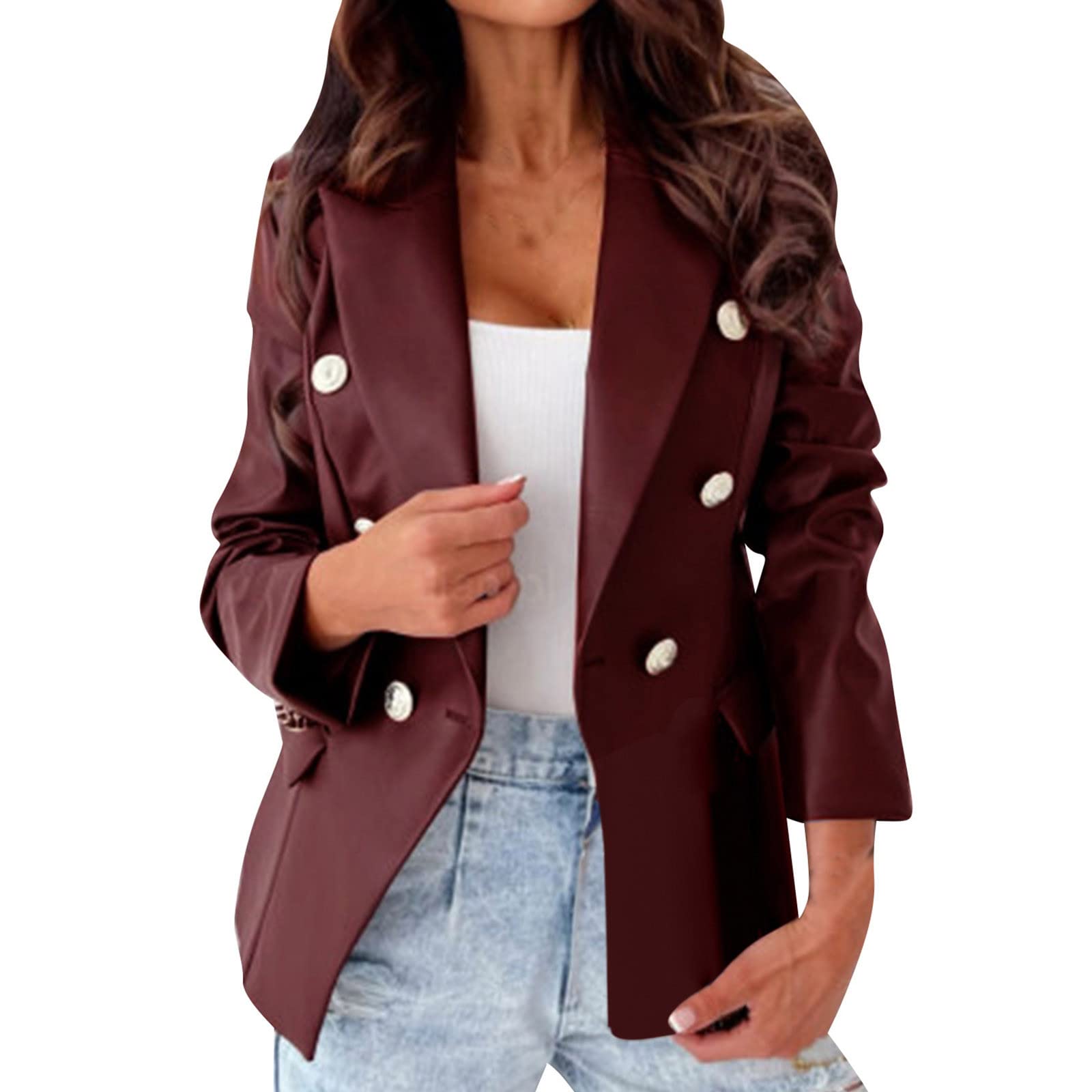 Aymnlox Womens Blazers Double Breasted Open Front Business Casual Office Suit Jackets Fall Outfits for Women 2025