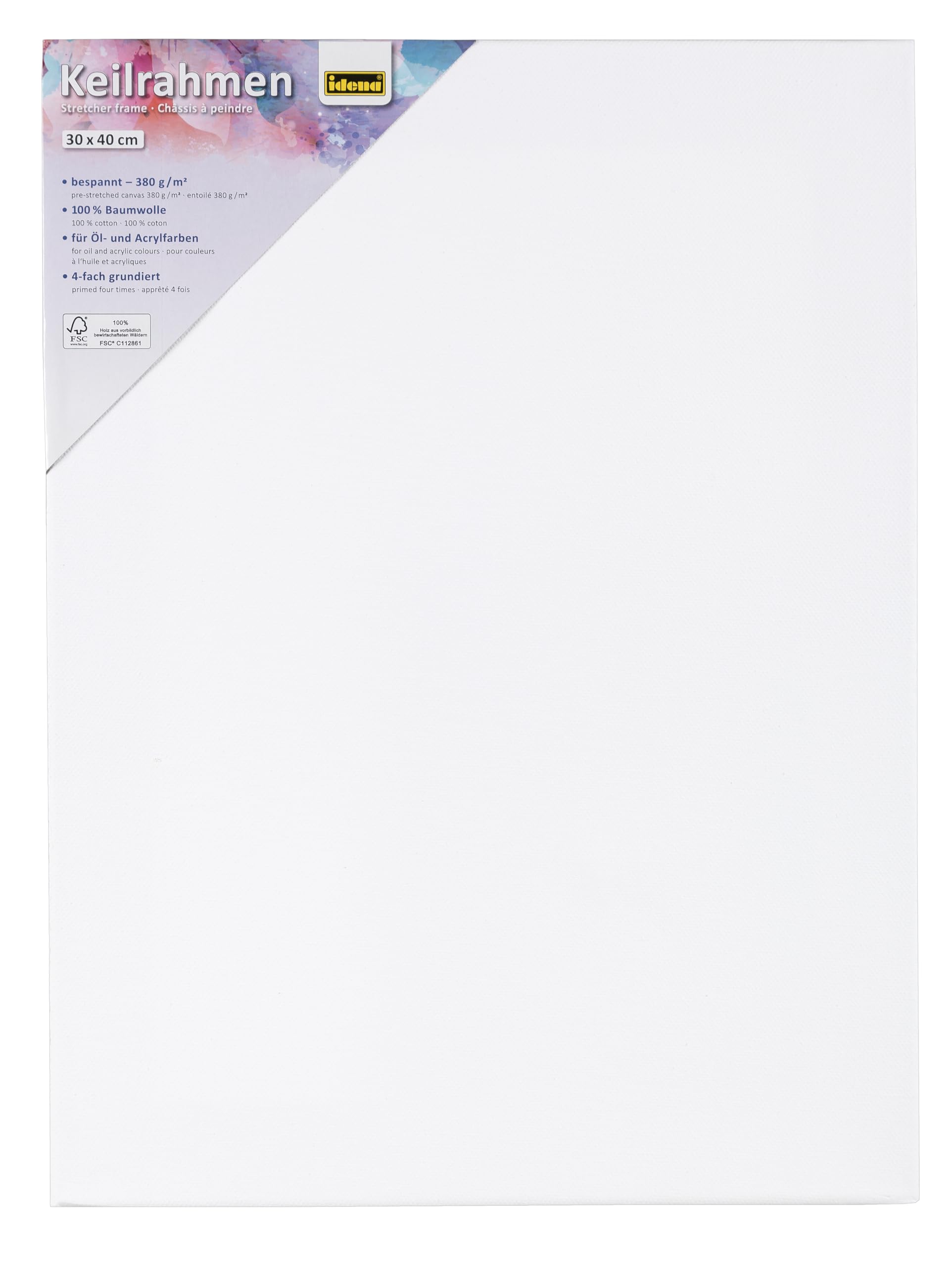 Idena 90953 - Tela bianca su telaio in legno, 100% cotone, 5 pezzi, circa 30 x 40 cm, grammatura 380 g/m², per colori ad olio e acrilici